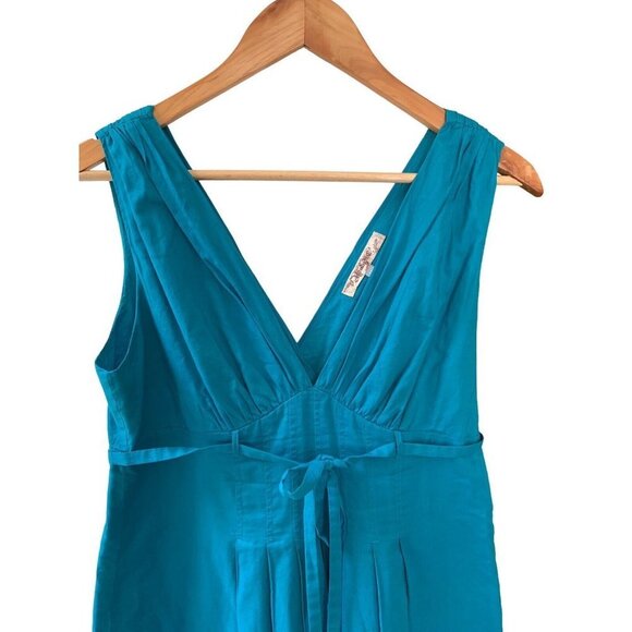 Paula KC Bright Blue Sleeveless Summer Party Deep V-neck Cotton Lined Dress M - Picture 4 of 10